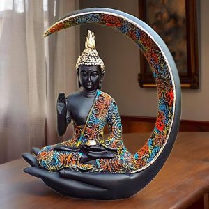 Premium Meditating Moon Buddha Statue Showpiece Black