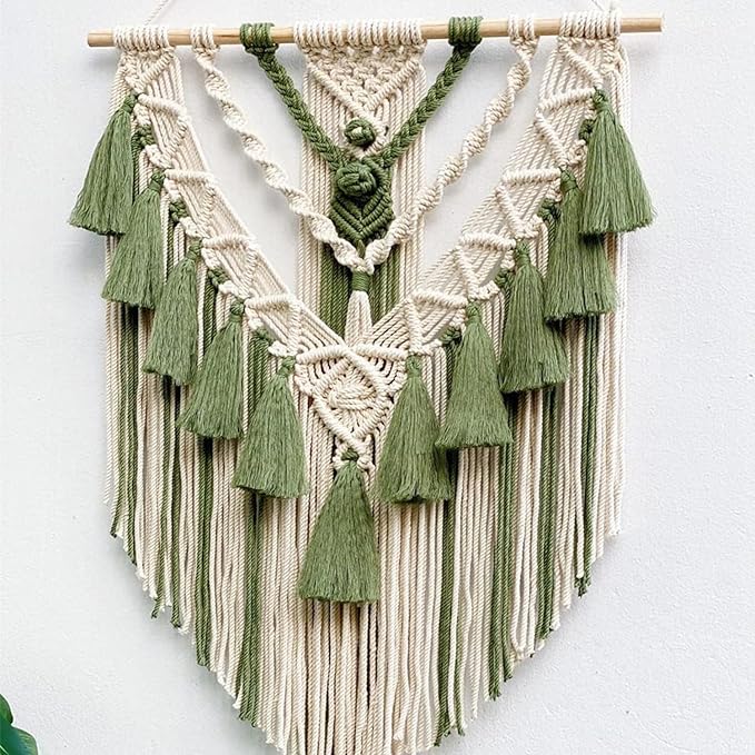 Kaahira Macrame Boho Wall Hanging Tapestry in Olive Green – Handmade Boho Style Home Decor for Living Room, Bedroom, or Office