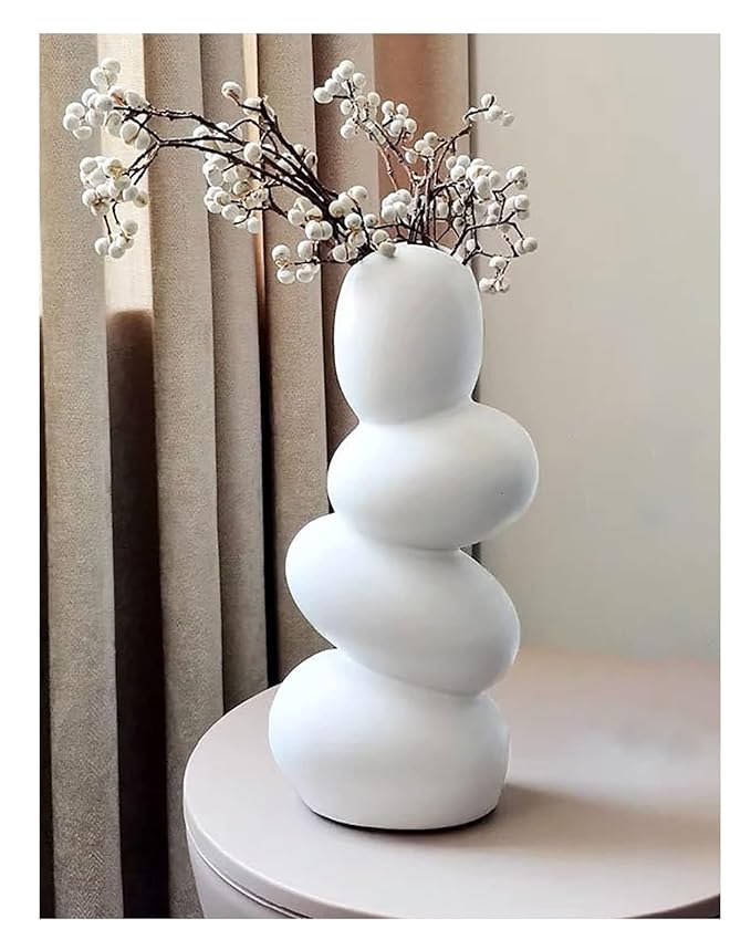 White ceramic decorative vase for flowers, pampas grass & money plants, 8.5-inch