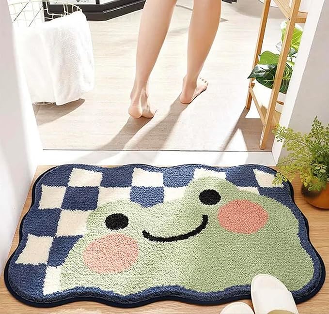 The durable anti-skid backing of the Roseate Frog soft door mat, ensuring floor safety