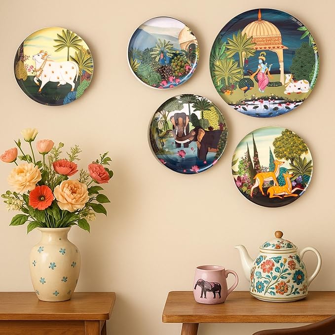 Set of 5 Dwarka Pichwai Wall Sculptures Radha Krishna painting gift item metal décor plates