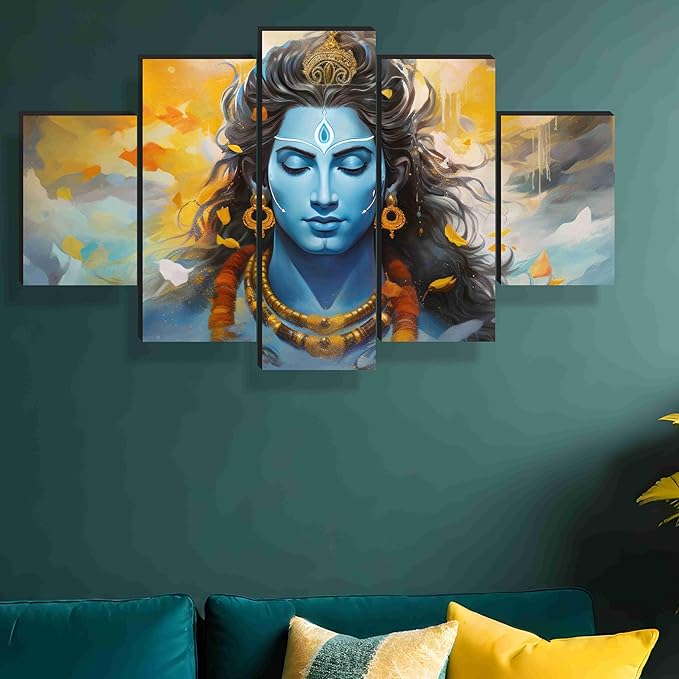 SAF Lord Shiva painting 5-panel 3D wall art for living room
