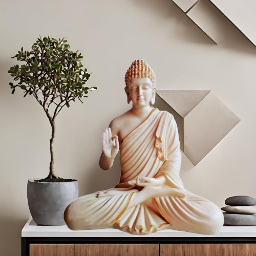 ALILA 22‑inch beige meditating Buddha statue for home, garden or living room decor