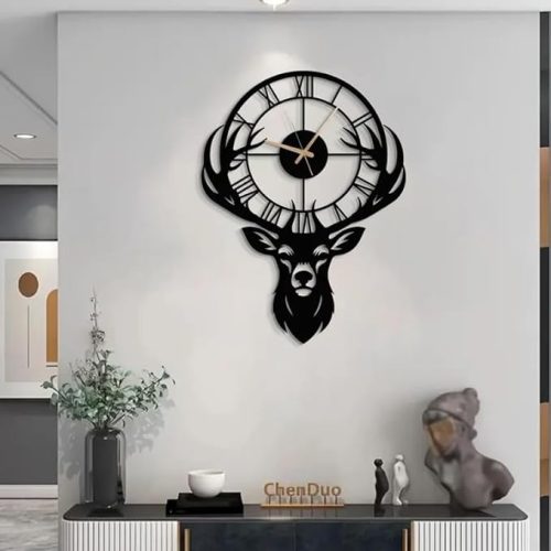 A big 40cm stylish metal analog wall clock by AVVIC MART hanging on a living room wall