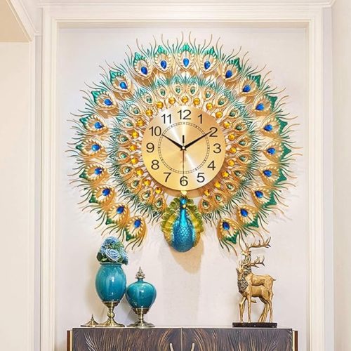 Peacock Style Clock 1 Luxury 3D Diamond Clock for Royal Wall